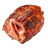 Roasted pork ham showing slices on white background photo