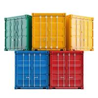 Stack of colorful shipping containers on white background representing global trade and logistics photo