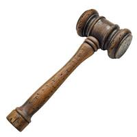 Old gavel casting shadow over white background representing justice system photo