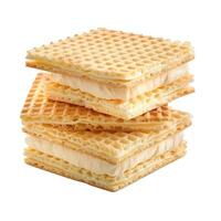 Stack of square wafers with milk filling on white background photo