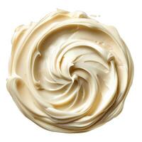 Smooth white chocolate is melting, creating a swirling pattern photo