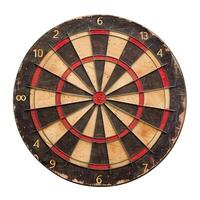 Old dartboard showing signs of wear and tear isolated on white photo