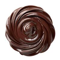 Chocolate sauce swirl forming delicious chocolate background photo