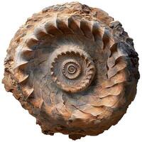 Fossilized ammonite shell showing intricate spiral pattern photo