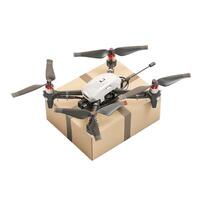 Delivery drone carrying a package on white background photo