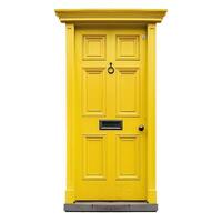 Elegant yellow door standing out on a white background photo