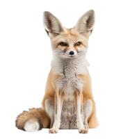 Fennec fox sitting and posing on white background photo