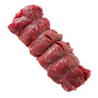Fresh raw beef roast tied with butchers string isolated on white background photo