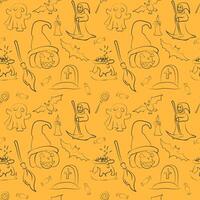 Seamless Halloween Pattern with Pumpkins, Ghosts, and Bats vector