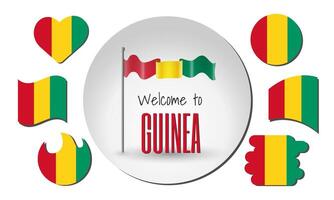Set of Guinea flags and waving Guinea flag with the inscription Welcome to Guinea vector