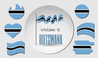 Set of Botswana flags and waving Botswana flag with the inscription Welcome to Botswana vector