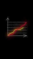 Digital graph of stock market growth. Two-line chart. Neon red and yellow lines on black background. For presentations, explainer videos, marketing videos for business and digital content.