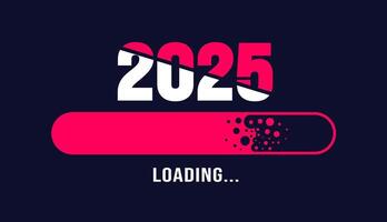 2025 progress loading bar background or banner design template. Happy new year wish loading bar banner design. greeting and new year 2025 celebration banner with loading bar and text design. vector