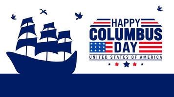 Happy Columbus Day background or banner design template with Columbus sailing ship. Columbus Day Celebration background with USA flag. Columbus sailing ship background, poster, banner, card design. vector
