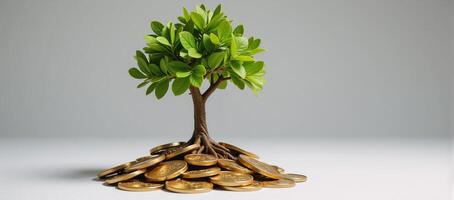 Whimsical image Tree growing from coins representing investment growth photo