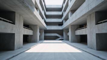 A sleek modern 3D render showcasing an empty expanse of abstract futuristic concrete architecture photo