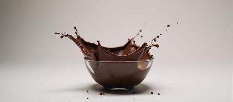 Chocolate spilling from a glass bowl empty space for text overlay or caption photo