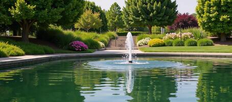 Charming park scenery with peaceful waters symbolizing tranquil emotions photo
