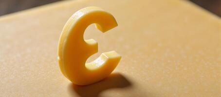 Illustration showcasing the letter E fashioned from cheese using an alphabet font style for edible typography art photo