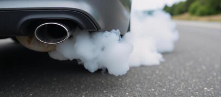 Closeup image showing car emissions clouding the air as an example of vehiclerelated air pollution photo