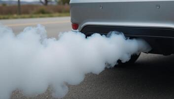 Closeup image showing car emissions clouding the air as an example of vehiclerelated air pollution photo