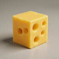 A digital illustration portraying a photorealistic cube made entirely out of Swiss cheese highlighting its characteristic holes photo