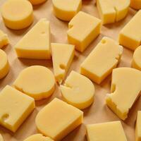 Highdefinition photorealistic image showcasing an intricate Parmesan cheese chunk pattern up close photo