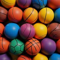 Vibrant design showcasing diverse textures from multiple sporting balls photo