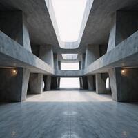 A sleek modern 3D render showcasing an empty expanse of abstract futuristic concrete architecture photo