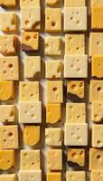 Graphic design Cheese pattern showcasing diverse slices with holes distinct textures photo