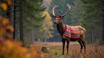An elk donning a vibrant sweater Colorful Sweater Elk Portrait photo