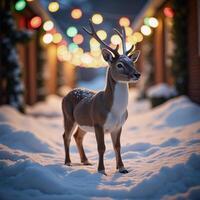 A fairyinspired reindeer amidst twinkling Christmas lights in a winter wonderland scene photo