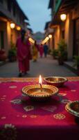 Diwali celebration featuring candles and lanterns along roads Generative photo