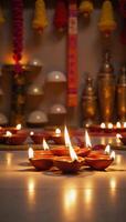 Celebrate Diwali with an image showcasing diyas and Indian decorations set against a backdrop of candles photo