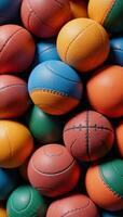 Vibrant design showcasing diverse textures from multiple sporting balls photo