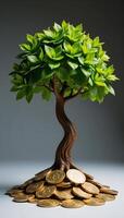Whimsical image Tree growing from coins representing investment growth photo