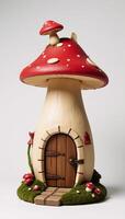 A whimsical mushroomshaped dwelling against a plain white background photo