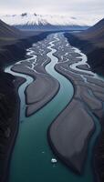 Aerial view of intricate glacial river delta in Iceland photo