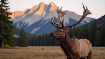 Stunning sunrise scene featuring an elk displaying its bugle call photo