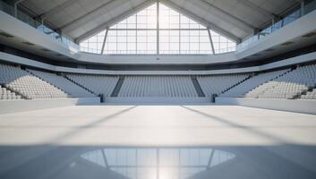3Drendered image Empty arena with concrete floors glass fences and triangular dome roof photo