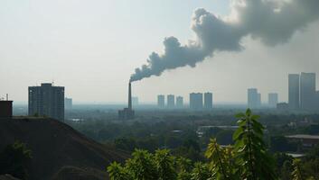 Image showcases air pollution and greenhouse effect issues through a visual representation of polluted skies and degraded environments photo