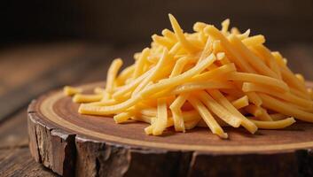 Rustic cheese display with copy space beneath ideal for adding text above shredded sharp cheddar photo