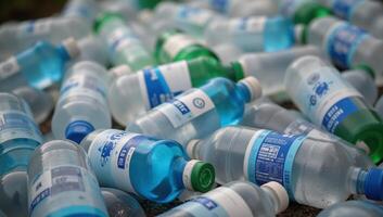 Image portrays a pile of polluting plastic bottles as a symbol of environmental degradation photo