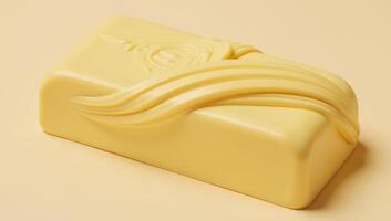 A 3D image featuring a yummylooking butter sculpture on a creamy background with a wavy line design to enhance its appeal photo