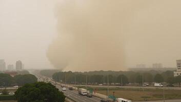 Yellow dust Asian dust warning in Korea Poor air quality due to sandstorms from China potentially harmful for respiratory health eyes and skin photo