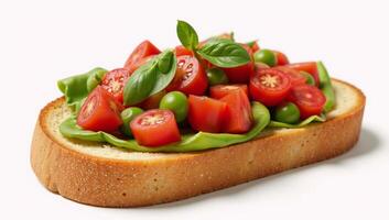 Toasted bread with tomato slices watercolor depiction of vegetarian fare photo