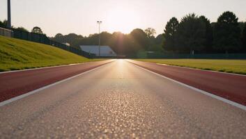 Empty running track at dawn photo