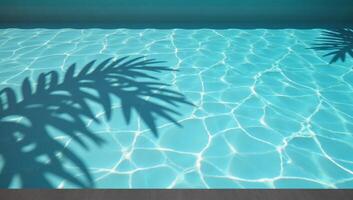 3D rendition showcases intricate palm leaf shadows dancing on a lightblue pool waters surface photo