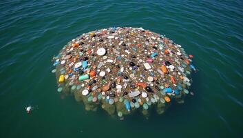 Floating plastic trash depicts environmental and ocean pollution issue photo
