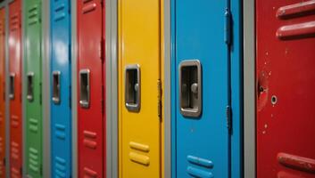 School lockers arranged colorfully in rows photo